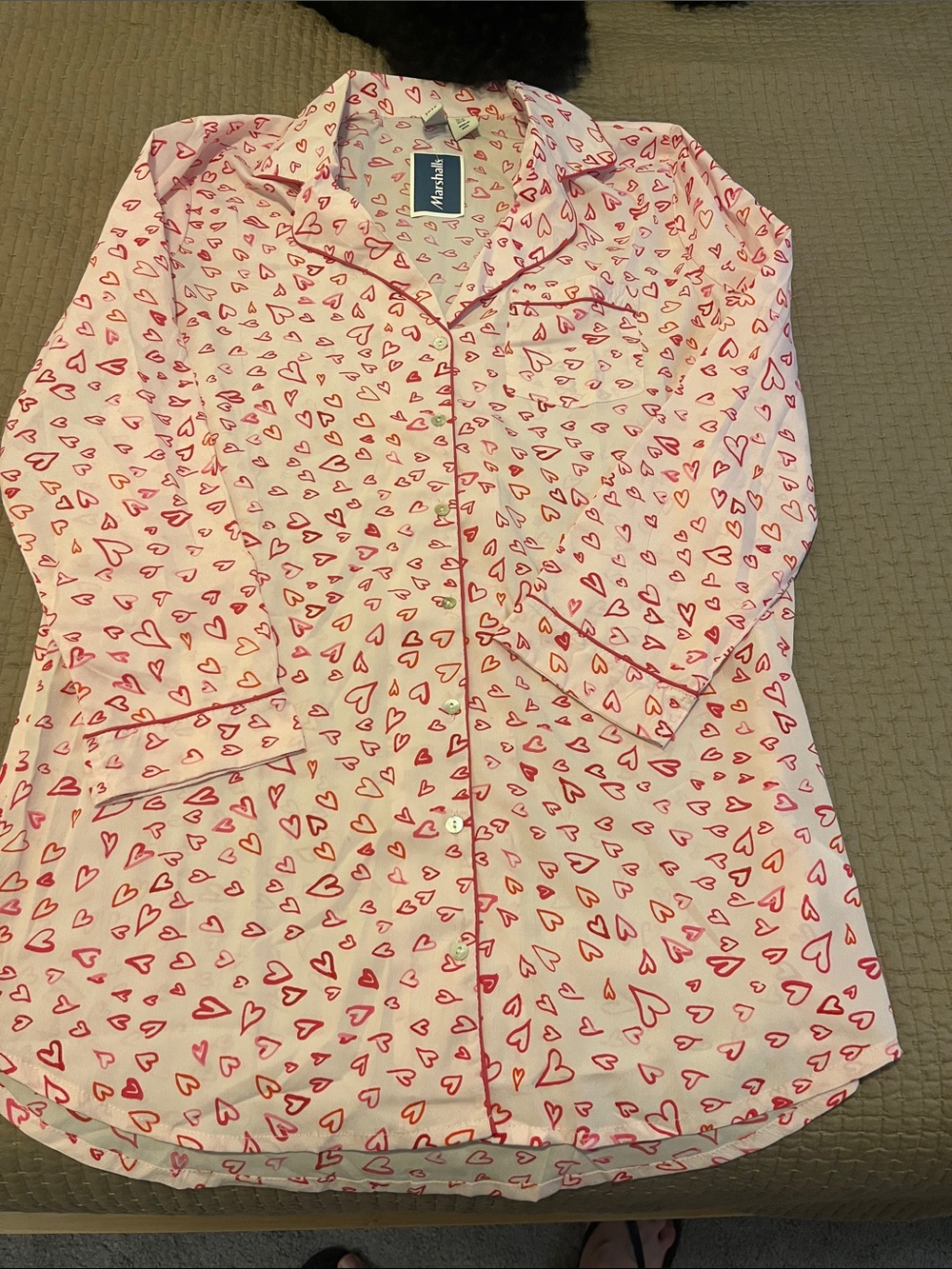 Pink Heart-Print Womens Multi Button Down Top